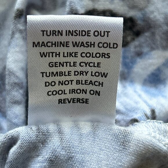 Palm Grove L Blue & White Tropical Print 3/4 Sleeve Top Side Drawstring & Studs - Picture 8 of 10